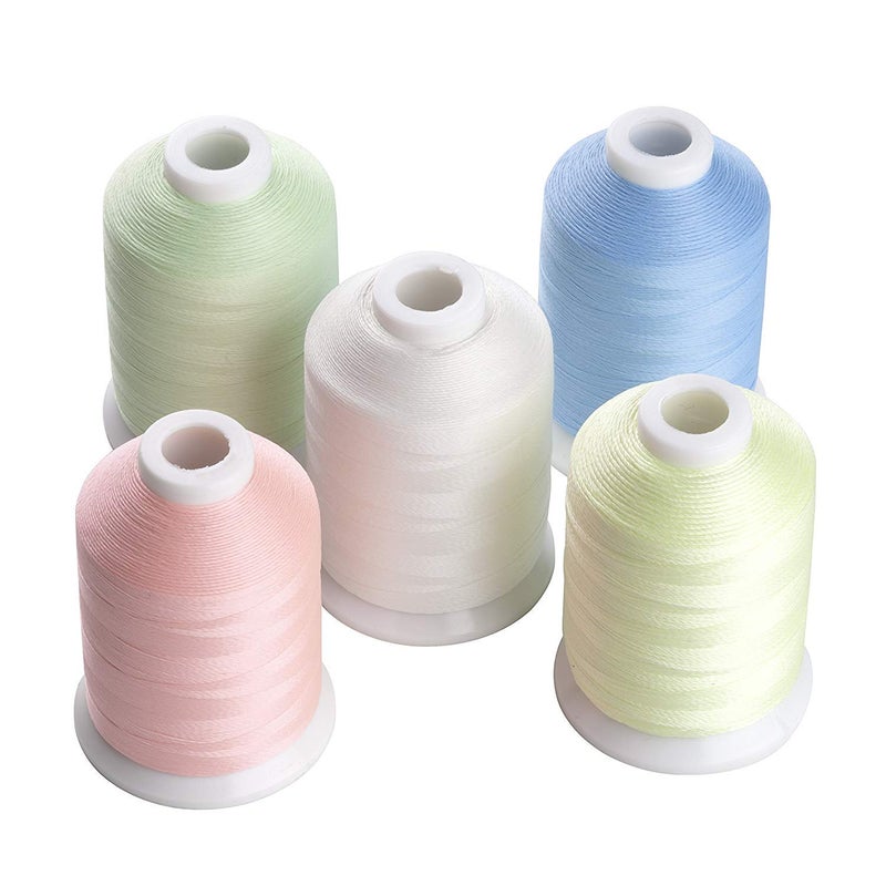 Simthread Glow in The Dark Machine Embroidery Thread 1000yards(1000M) 5 spools Set 30WT for Halloween Christmas Embroidery and Sewing Machines